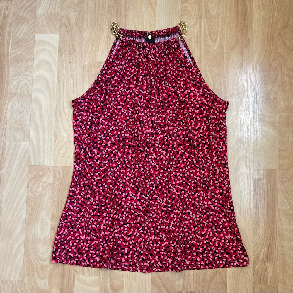 Michael Kors Romantic Flowy Sleeveless Halter Blouse Gold Hardware